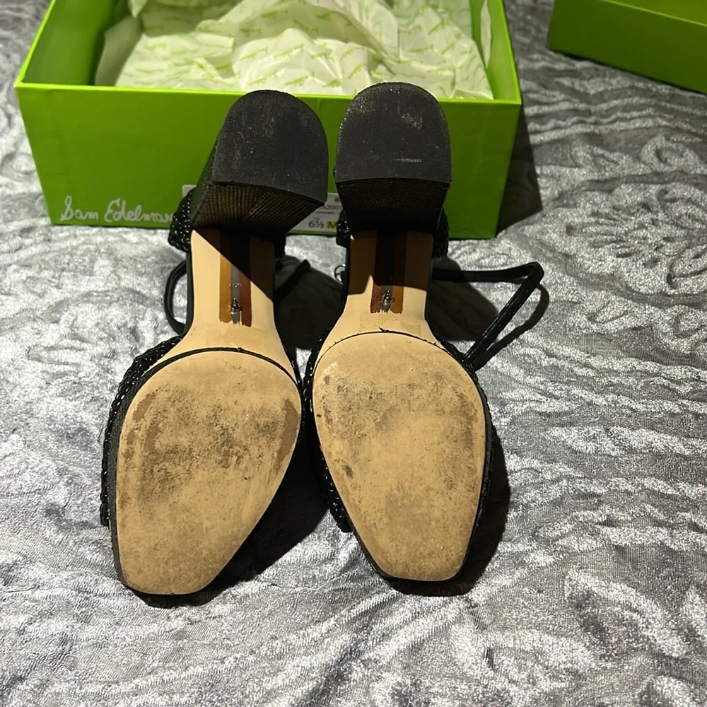 Sam Edelman Black Beaded Platform Block Heel Sandals Excellent condition
